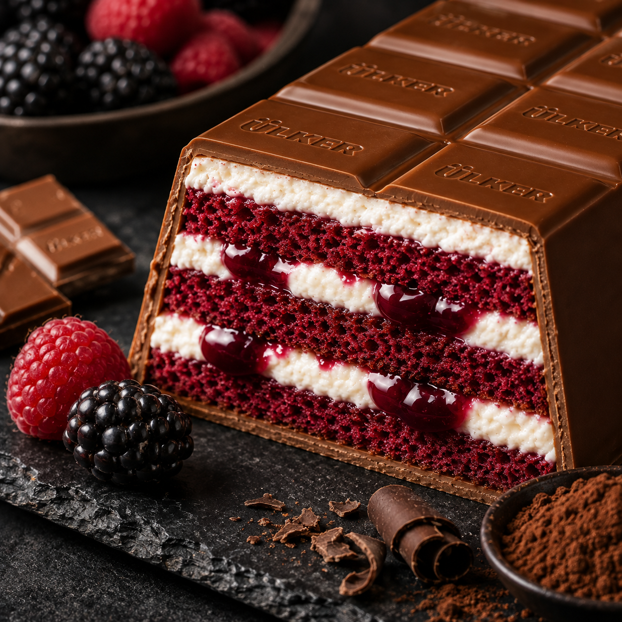 Ülker Chocolate Velvet Cake with Milk Cream & Berry Sauce - 395 g, Serves 6