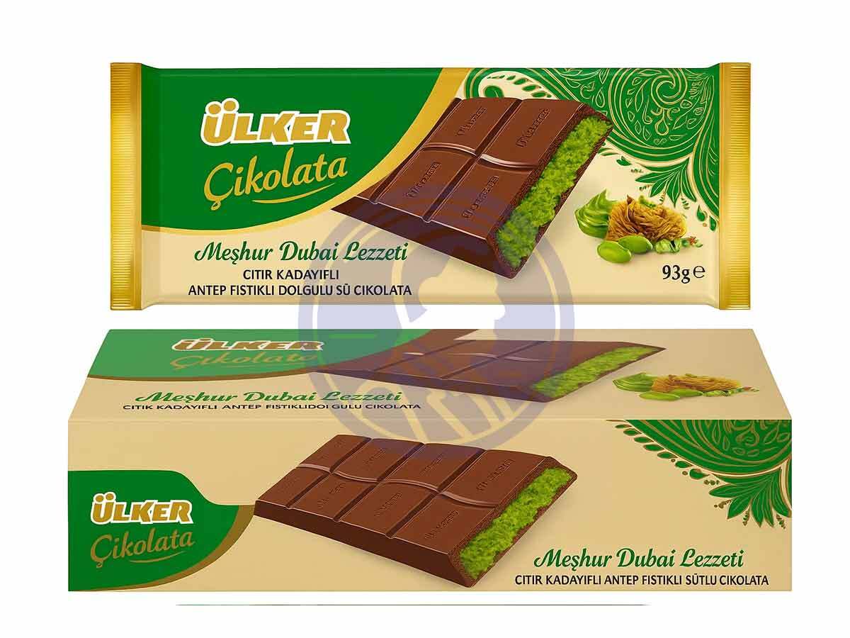 Ulker Dubai Kunafa Milk Chocolate Bar with Antep Pistachios 93g