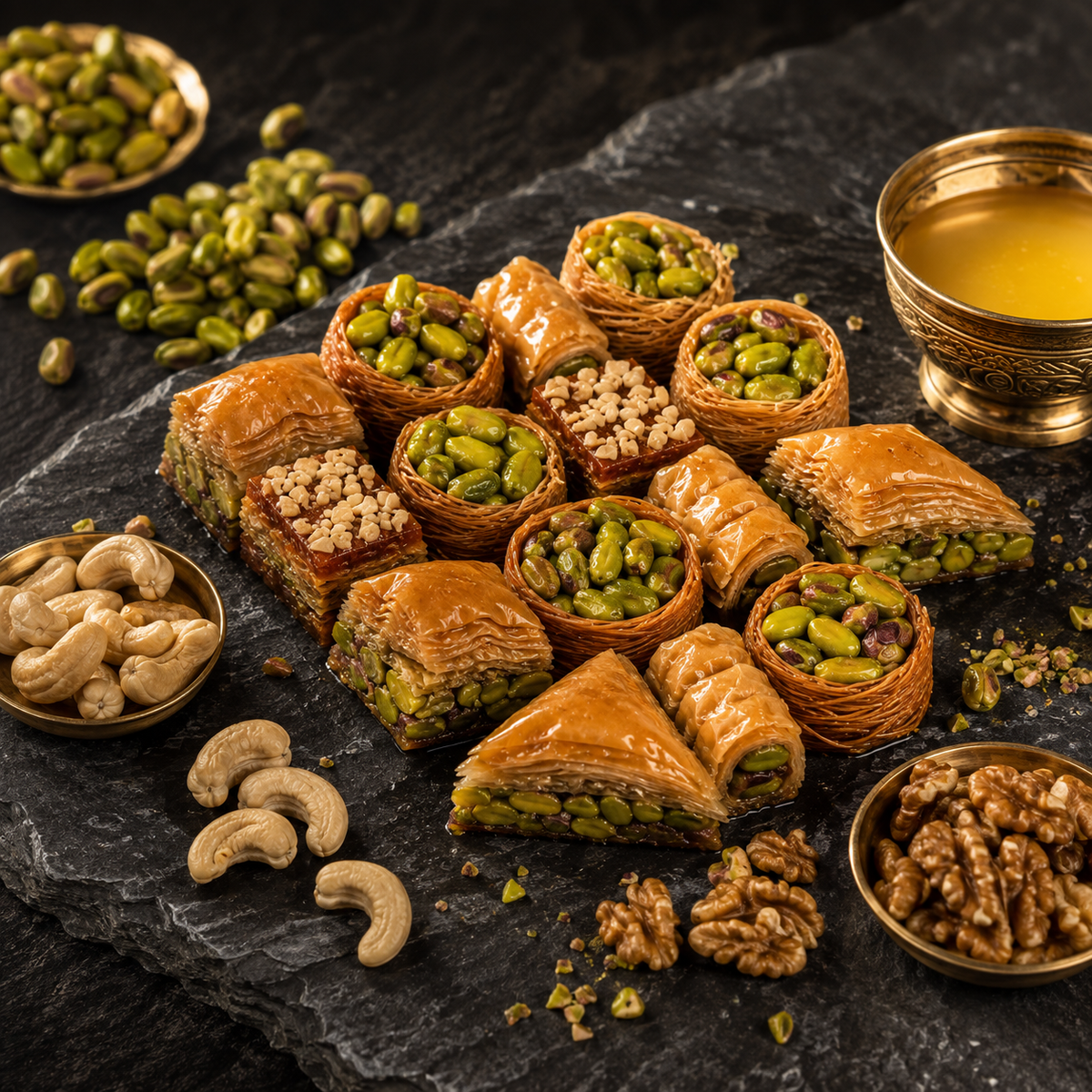 Zaitoune Sweets Mixed Turkish Baklava with Pistachio, Walnut & Cashew 500g