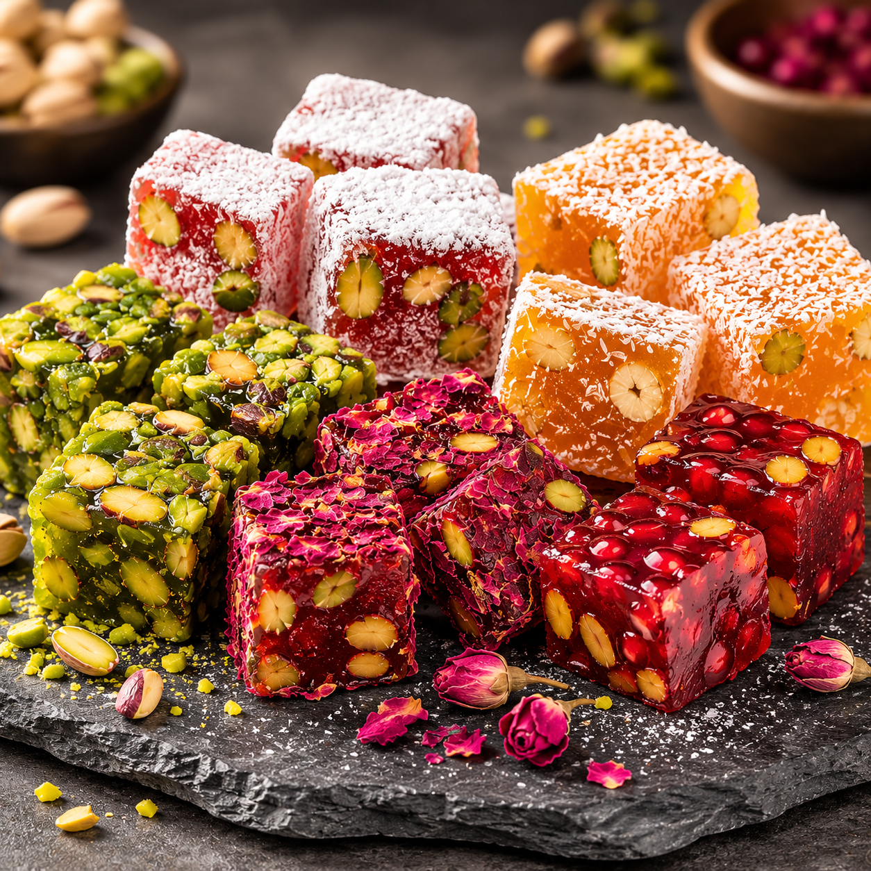 Zaytouna Assorted Turkish Delight (Lokum) - Rose, Mint, Citrus & Pomegranate - 500g